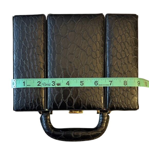 International Silver Co. Jewelry Box Travel Case Croc Embossed Black Patent - Picture 7 of 10